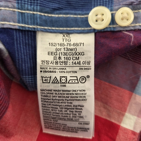 GAP Kids Red and Blue Plaid Button Down Shirt Size XXL 14-16 - Picture 4 of 5